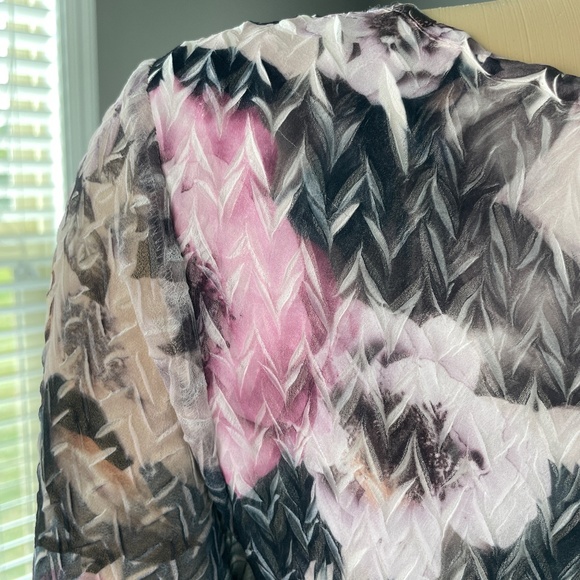 NEW Komarov Floral Print Chiffon Overlay Handkerchief Hem Dress, L - Picture 7 of 13